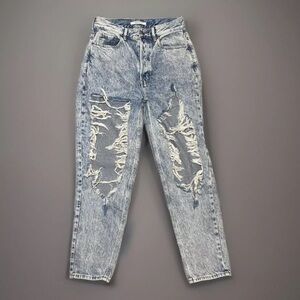 PacSun Jeans 27 Ultra High Rise Slim Acid Wash Button Fly Ripped Thrashed Y2K